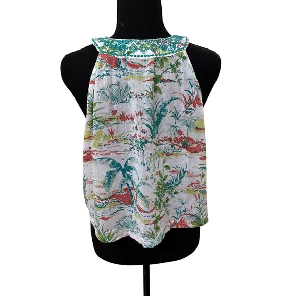 Sigrid Olsen Cotton Embroidered Hawaiian Print Tank Top EUC No Size Sheer - Picture 2 of 4